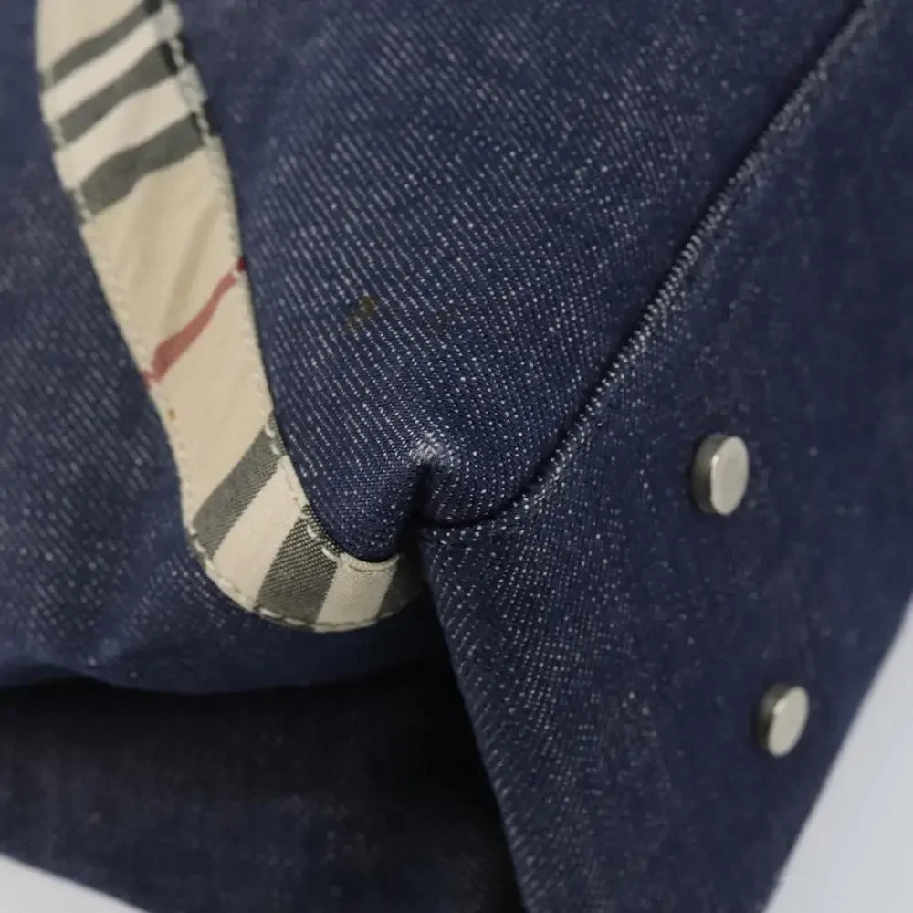 Burberry Denim Satchel with Red Cross and Beige Check Trim